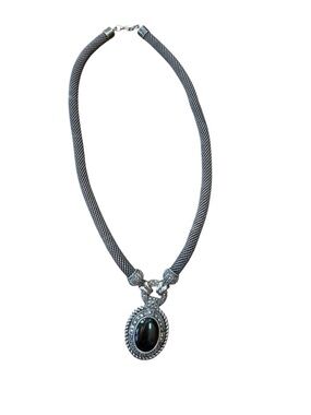 STERLING SILVER 925 18" TUBE CHAIN NECKLACE Black Onyx Pendant